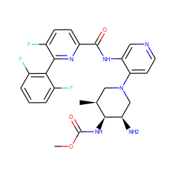 COC(=O)N[C@H]1[C@@H](C)CN(c2ccncc2NC(=O)c2ccc(F)c(-c3c(F)cccc3F)n2)C[C@H]1N ZINC000207197987