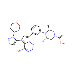 COC(=O)N1C[C@H](C)N(c2cccc(-c3cc(-c4ccnn4C4CCOCC4)c4c(N)ncnn34)c2)[C@H](C)C1 ZINC001772578166