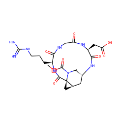 COC(=O)N1C[C@H]2C[C@H]3C[C@]31C(=O)N[C@@H](CCCNC(=N)N)C(=O)NCC(=O)N[C@@H](CC(=O)O)C(=O)N2 ZINC000653688045