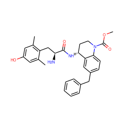 COC(=O)N1CC[C@@H](NC(=O)[C@@H](N)Cc2c(C)cc(O)cc2C)c2cc(Cc3ccccc3)ccc21 ZINC000653872510