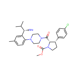 COC(=O)N1CC[C@@H](c2ccc(Cl)cc2)[C@H]1C(=O)N1CCN(c2ccc(C)cc2[C@@H](N)C(C)C)CC1 ZINC000029041044