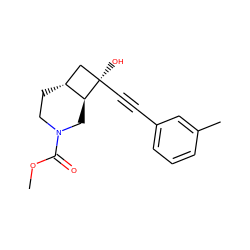 COC(=O)N1CC[C@@H]2C[C@@](O)(C#Cc3cccc(C)c3)[C@H]2C1 ZINC000103273392