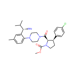 COC(=O)N1CC[C@H](c2ccc(Cl)cc2)[C@@H]1C(=O)N1CCN(c2ccc(C)cc2[C@@H](N)C(C)C)CC1 ZINC000029041042
