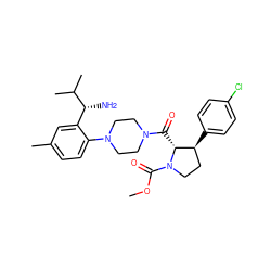COC(=O)N1CC[C@H](c2ccc(Cl)cc2)[C@H]1C(=O)N1CCN(c2ccc(C)cc2[C@@H](N)C(C)C)CC1 ZINC000029041185