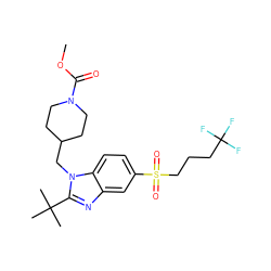 COC(=O)N1CCC(Cn2c(C(C)(C)C)nc3cc(S(=O)(=O)CCCC(F)(F)F)ccc32)CC1 ZINC000082155158