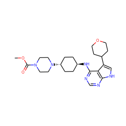 COC(=O)N1CCN([C@H]2CC[C@H](Nc3ncnc4[nH]cc(C5CCOCC5)c34)CC2)CC1 ZINC001772611639