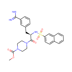 COC(=O)N1CCN(C(=O)[C@@H](Cc2cccc(C(=N)N)c2)NS(=O)(=O)c2ccc3ccccc3c2)CC1 ZINC000013765422