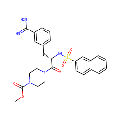 COC(=O)N1CCN(C(=O)[C@H](Cc2cccc(C(=N)N)c2)NS(=O)(=O)c2ccc3ccccc3c2)CC1 ZINC000013765425