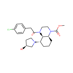 COC(=O)N1CCN(C(=O)Cc2ccc(Cl)cc2)[C@@H]2[C@@H](N3CC[C@H](O)C3)CCC[C@@H]21 ZINC001772571742