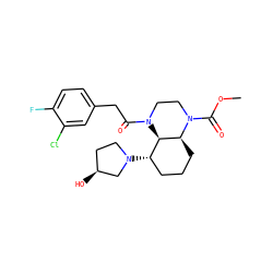 COC(=O)N1CCN(C(=O)Cc2ccc(F)c(Cl)c2)[C@@H]2[C@@H](N3CC[C@H](O)C3)CCC[C@@H]21 ZINC001772607608