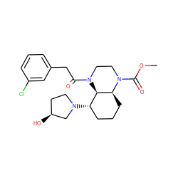 COC(=O)N1CCN(C(=O)Cc2cccc(Cl)c2)[C@@H]2[C@@H](N3CC[C@H](O)C3)CCC[C@@H]21 ZINC001772587880