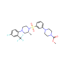 COC(=O)N1CCN(c2cccc(S(=O)(=O)N3CCN(c4ccc(F)cc4C(F)(F)F)C[C@H]3C)c2)CC1 ZINC000042876331