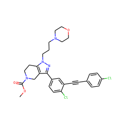 COC(=O)N1CCc2c(c(-c3ccc(Cl)c(C#Cc4ccc(Cl)cc4)c3)nn2CCCN2CCOCC2)C1 ZINC000049708823