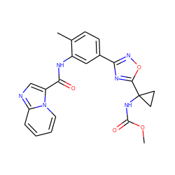 COC(=O)NC1(c2nc(-c3ccc(C)c(NC(=O)c4cnc5ccccn45)c3)no2)CC1 ZINC000206119598