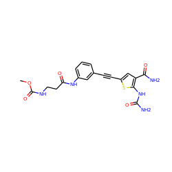 COC(=O)NCCC(=O)Nc1cccc(C#Cc2cc(C(N)=O)c(NC(N)=O)s2)c1 ZINC000028524762