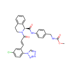 COC(=O)NCc1ccc(NC(=O)[C@@H]2c3ccccc3CCN2C(=O)/C=C/c2cc(Cl)ccc2-n2cnnn2)cc1 ZINC000148122785