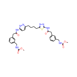 COC(=O)NCc1cccc(CC(=O)Nc2ccc(CCCCc3nnc(NC(=O)Cc4cccc(CNC(=O)OC)c4)s3)nn2)c1 ZINC000169698503