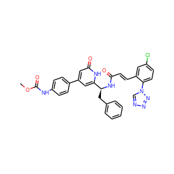 COC(=O)Nc1ccc(-c2cc([C@H](Cc3ccccc3)NC(=O)/C=C/c3cc(Cl)ccc3-n3cnnn3)[nH]c(=O)c2)cc1 ZINC000115472166