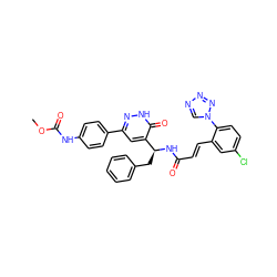 COC(=O)Nc1ccc(-c2cc([C@H](Cc3ccccc3)NC(=O)/C=C/c3cc(Cl)ccc3-n3cnnn3)c(=O)[nH]n2)cc1 ZINC000113916504