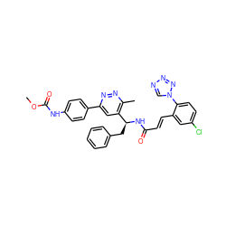 COC(=O)Nc1ccc(-c2cc([C@H](Cc3ccccc3)NC(=O)/C=C/c3cc(Cl)ccc3-n3cnnn3)c(C)nn2)cc1 ZINC000113916710