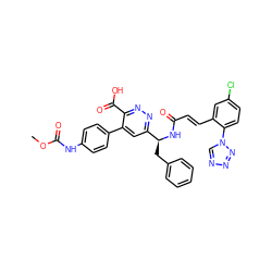 COC(=O)Nc1ccc(-c2cc([C@H](Cc3ccccc3)NC(=O)/C=C/c3cc(Cl)ccc3-n3cnnn3)nnc2C(=O)O)cc1 ZINC000113916379