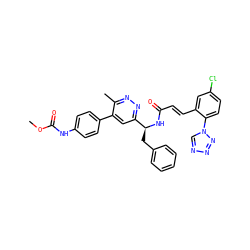 COC(=O)Nc1ccc(-c2cc([C@H](Cc3ccccc3)NC(=O)/C=C/c3cc(Cl)ccc3-n3cnnn3)nnc2C)cc1 ZINC000113917485