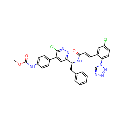 COC(=O)Nc1ccc(-c2cc([C@H](Cc3ccccc3)NC(=O)/C=C/c3cc(Cl)ccc3-n3cnnn3)nnc2Cl)cc1 ZINC000113916318