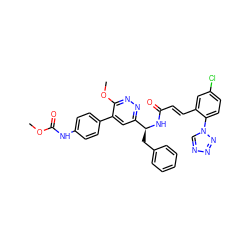 COC(=O)Nc1ccc(-c2cc([C@H](Cc3ccccc3)NC(=O)/C=C/c3cc(Cl)ccc3-n3cnnn3)nnc2OC)cc1 ZINC000113916508