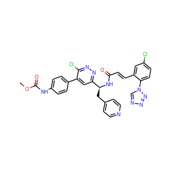 COC(=O)Nc1ccc(-c2cc([C@H](Cc3ccncc3)NC(=O)/C=C/c3cc(Cl)ccc3-n3cnnn3)nnc2Cl)cc1 ZINC000113916971