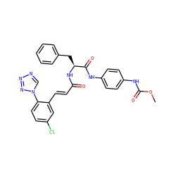 COC(=O)Nc1ccc(NC(=O)[C@H](Cc2ccccc2)NC(=O)/C=C/c2cc(Cl)ccc2-n2cnnn2)cc1 ZINC000147362833