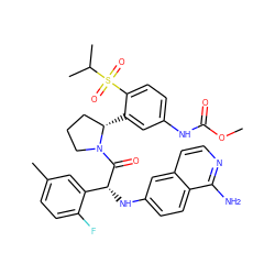 COC(=O)Nc1ccc(S(=O)(=O)C(C)C)c([C@H]2CCCN2C(=O)[C@H](Nc2ccc3c(N)nccc3c2)c2cc(C)ccc2F)c1 ZINC000103258212