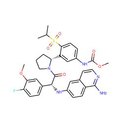 COC(=O)Nc1ccc(S(=O)(=O)C(C)C)c([C@H]2CCCN2C(=O)[C@H](Nc2ccc3c(N)nccc3c2)c2ccc(F)c(OC)c2)c1 ZINC000150601777