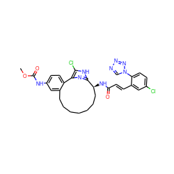 COC(=O)Nc1ccc2c(c1)CCCCCCC[C@H](NC(=O)/C=C/c1cc(Cl)ccc1-n1cnnn1)c1nc-2c(Cl)[nH]1 ZINC000114227691