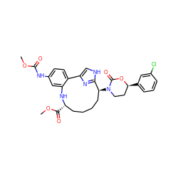 COC(=O)Nc1ccc2c(c1)N[C@@H](C(=O)OC)CCCC[C@H](N1CC[C@H](c3cccc(Cl)c3)OC1=O)c1nc-2c[nH]1 ZINC000147465060