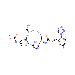 COC(=O)Nc1ccc2c(c1)N[C@@H](CO)CCCC[C@H](NC(=O)/C=C/c1cc(Cl)ccc1-n1cnnn1)c1ncc-2[nH]1 ZINC000203924267