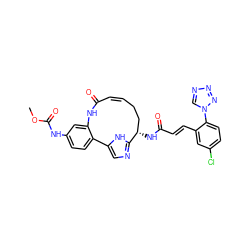 COC(=O)Nc1ccc2c(c1)NC(=O)/C=C\CC[C@H](NC(=O)/C=C/c1cc(Cl)ccc1-n1cnnn1)c1ncc-2[nH]1 ZINC000230572531