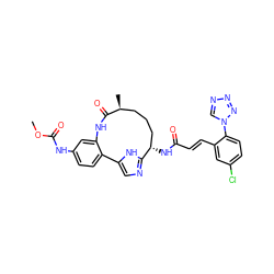 COC(=O)Nc1ccc2c(c1)NC(=O)[C@@H](C)CCC[C@H](NC(=O)/C=C/c1cc(Cl)ccc1-n1cnnn1)c1ncc-2[nH]1 ZINC001772656827