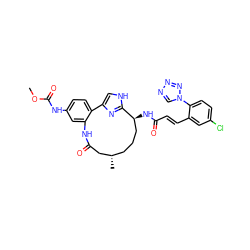 COC(=O)Nc1ccc2c(c1)NC(=O)C[C@@H](C)CCC[C@H](NC(=O)/C=C/c1cc(Cl)ccc1-n1cnnn1)c1nc-2c[nH]1 ZINC000114220378