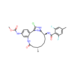 COC(=O)Nc1ccc2c(c1)NC(=O)C[C@@H](C)CCC[C@H](NC(=O)c1c(F)cc(C)cc1F)c1nc-2c(Cl)[nH]1 ZINC001772651978