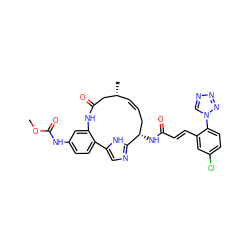 COC(=O)Nc1ccc2c(c1)NC(=O)C[C@H](C)/C=C/C[C@H](NC(=O)/C=C/c1cc(Cl)ccc1-n1cnnn1)c1ncc-2[nH]1 ZINC001772598224