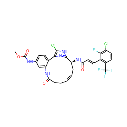 COC(=O)Nc1ccc2c(c1)NC(=O)CC/C=C/C[C@H](NC(=O)/C=C/c1c(C(F)(F)F)ccc(Cl)c1F)c1nc-2c(Cl)[nH]1 ZINC000221756773