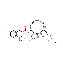 COC(=O)Nc1ccc2c(c1)NC(=O)CC/C=C/C[C@H](NC(=O)/C=C/c1cc(Cl)ccc1-n1cnnn1)c1cc(Cl)nnc1-2 ZINC000261125676