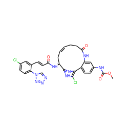 COC(=O)Nc1ccc2c(c1)NC(=O)CC/C=C/C[C@H](NC(=O)/C=C/c1cc(Cl)ccc1-n1cnnn1)c1nc-2c(Cl)[nH]1 ZINC000114221498