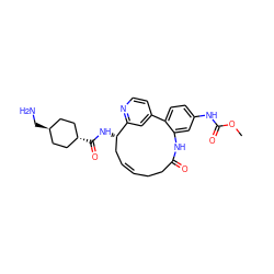 COC(=O)Nc1ccc2c(c1)NC(=O)CC/C=C/C[C@H](NC(=O)[C@H]1CC[C@H](CN)CC1)c1cc-2ccn1 ZINC000261114332