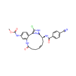 COC(=O)Nc1ccc2c(c1)NC(=O)CC/C=C/C[C@H](NC(=O)c1ccc(C#N)cc1)c1nc-2c(Cl)[nH]1 ZINC000114229671