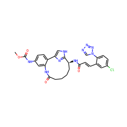 COC(=O)Nc1ccc2c(c1)NC(=O)CCCC[C@H](NC(=O)/C=C/c1cc(Cl)ccc1-n1cnnn1)c1nc-2c[nH]1 ZINC000072316256