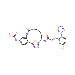 COC(=O)Nc1ccc2c(c1)NC(=O)CCCC[C@H](NC(=O)/C=C/c1cc(Cl)ccc1-n1cnnn1)c1ncc-2o1 ZINC000167208695