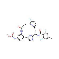 COC(=O)Nc1ccc2c(c1)NC(=O)CCc1nc(ccc1F)C[C@@H](NC(=O)c1c(F)cc(C)cc1F)c1ncc-2[nH]1 ZINC000205706550