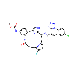 COC(=O)Nc1ccc2c(c1)NC(=O)CCc1nc(ccc1F)C[C@H](NC(=O)/C=C/c1cc(Cl)ccc1-n1cnnn1)c1nc-2c[nH]1 ZINC000072316253