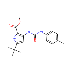 COC(=O)c1[nH]c(C(C)(C)C)cc1NC(=O)Nc1ccc(C)cc1 ZINC000028220773